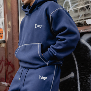 Conjunto de Sudadera con Capucha y Pantalones Deportivos de Felpa Personalizados con Costuras en Contraste, Sudadera con Capucha Extra Grande, Traje de Dos Piezas para Hombre - Product Image 2
