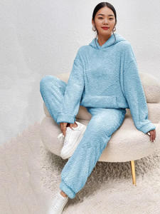 Nuevo Conjunto de <span class=keywords><strong>Dos</strong></span> Piezas de Ropa de Mujer para Otoño e Invierno, Color Sólido, con Capucha, Manga Larga, Bolsillos, Pantalones Casuales, Cálido <span class=keywords><strong>y</strong></span> Afelpado para el Hogar - Product Image 4