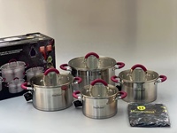 HausRoland Grosir Panci Sup Kualitas Tinggi Set Peralatan Masak Putih Stainless Steel Indukt dengan Pegangan Silikon
