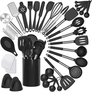 43pcs Wholesale Food Grade Black <b>Silicone</b> Kitchen Baking Utensil Set Stainless Steel Handle Cooking Baking Kit - Product Image 1