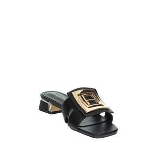 Sandales à talons Laura Biagiotti pour femme, en cuir noir, bout carré, talon bas, style à enfiler - Product Image 5