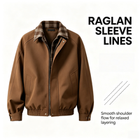 Veste Homme Marron en PU à Col Rabattu et Fermeture Éclair, Coupe Ajustée, Raffinée, Sophistiquée, Élégante, Urbaine, Coupe Classique, Vêtement d'extérieur