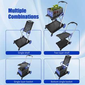 Chariot à provisions à 2 étages avec caisses Chariot pliable à usage multiple avec roues roulantes à 360 ° Chariot utilitaire à usage intensif Chariot pliable - Product Image 3