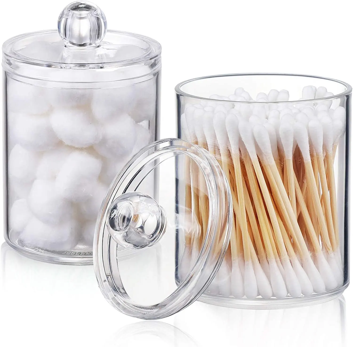 4 Pack Qtip Holder Dispenser for Cotton Ball, Cotton Swab, Clear Plastic Apothecary Jar Set for Bathroom Canister