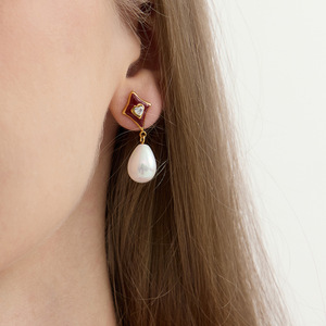 Pendientes de Perlas en Forma de Lágrima con Patrón de Estrella, Grado AAA, Engaste en Bisel, para Uso Diario - Product Image 2