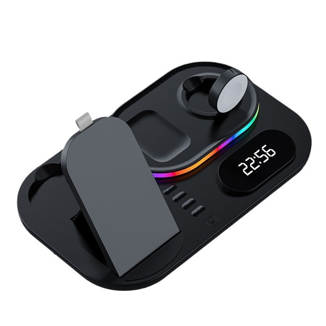 2025 Popular Products 5-in-1 BHD Foldable 30W Wireless Charger Electronic Clock and Ambient Light Minimalist