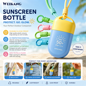 Bouteille de crème solaire portable, forme ovale plate avec cordon de suspension, bouteille en plastique pour enfants et utilisation en extérieur - Product Image 4