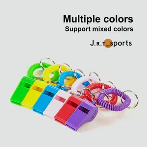 Survival Emergency Loud Clear Plastic Whistles With Stretchable Coil Wrist Keychain Bracelet Ring For Coaches Referees