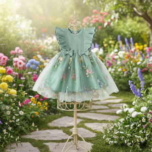 Vestido de verano casual sin mangas con cuello redondo para niñas, falda de <span class=keywords><strong>gasa</strong></span> con empalmes, estilo princesa, bordado floral, tratamiento suave, corte en A - Product Image 5