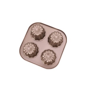 Canel Mold 4 Cavity Carbon Steel Non Stick Baking Tray Gold Color For Dessert Cups - Product Image 4