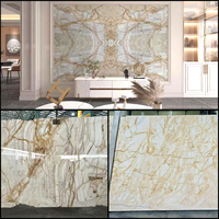 Dalle d'onyx blanc doré translucide naturelle de qualité supérieure pour comptoir de cuisine Design rétro-éclairé intérieur panneau mural carreaux de sol d'escalier