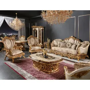 Turkish Middle East Eastern Luxury Antique Royal Hand Carved Sofa Set Living Room Furniture Set