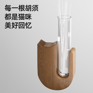 <b>Cat</b> Whiskers Storage Box Wooden Wall Mounted With Glass Tube For Pet Hair Souvenir Collection Decorative Storage - Product Image 5