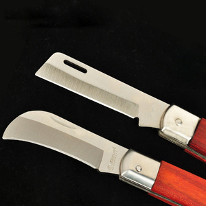 Cuchillo de electricista plegable de acero inoxidable, herramienta manual para pelar cables y cortar cables con mango de madera - Product Image 5
