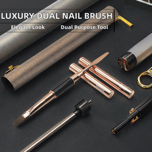 Pinceau à ongles en nylon ovale à double extrémité avec manche en métal de luxe, pour la manucure, le gel poly, la sculpture, la spatule de construction - Product Image 2