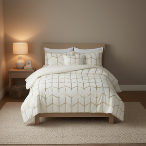 Parure de lit King Size en satin imprimé géométrique métallisé, 3 pièces, technique tissée, pour chambre moderne - Product Image 2
