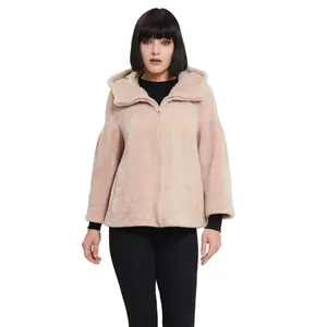 Top Premium Quality Italian Handmade Pink Real Fur Shearling Jacket reversible for winter season outfit