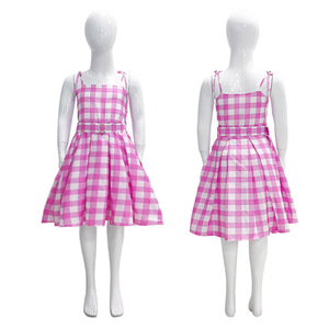 Pink Gingham Check <b>Dress</b> For Girls A-Line Sleeveless Cute Style Children Clothing - Product Image 3