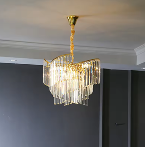 Lámpara colgante de diseño giratorio para sala de estar, lámpara de araña moderna de cristal K9 rectangular redonda - Product Image 3