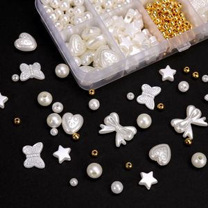 Juego de 10 Perlas de Imitación con Forma de Concha, Lazo y Corazón, Cuentas Blancas Doradas |   Kit de Fabricación de Pulseras y Joyería para Manualidades - Product Image 3