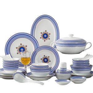 Juego de vajilla de cocina de 28 piezas para el hogar de estilo europeo cena de porcelana con borde azul hueso China - Product Image 3