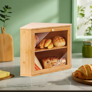 Boîte à pain en bambou à double couche avec couvercle, étagère de rangement pour aliments, pour collations et produits de boulangerie - Product Image 2
