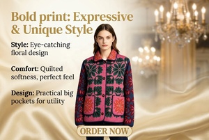 Veste matelassée courte personnalisée à imprimé floral bohème, nouvelle collection, pour femmes européennes, décontractée, automne-hiver, vente en gros - Product Image 4
