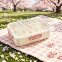 Boîte à lunch personnalisée avec logo, couvercle intégral, impression IML, 3 compartiments, boîte bento en plastique avec couverts pour la promotion de la marque