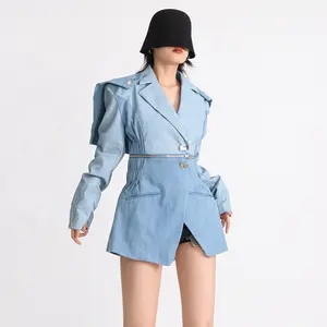 OUDINA French Autumn Latest Ladies Suit Styles 2023 Single-breasted Elegant Splicing Zippers Blazer De Mujer