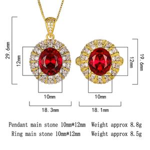 Parure de bijoux vintage en zircon taille ovale – Bagues, collier et boucles d'oreilles plaqués or pour femme – Idéale pour mariage, fiançailles, anniversaire, soirée - Product Image 4