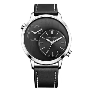 new brand MINI FOCUS two movements quartz wrist watch for men jam tangan dual time japan movement pc21 quartz watch