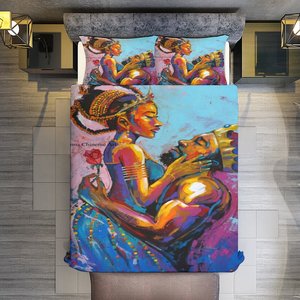Roi afro-américain amoureux Couple reine peinture Art décor 3D imprimé 3 pièces ensemble de literie housse de couette ensemble de couverture de <span class=keywords><strong>lit</strong></span> couvre-lits - Product Image 3