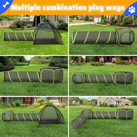 Enclos pour chat en nylon moderne 5 en 1, tente extérieure avec tunnel et maison, parc portable pour chats, chiots et petits animaux
