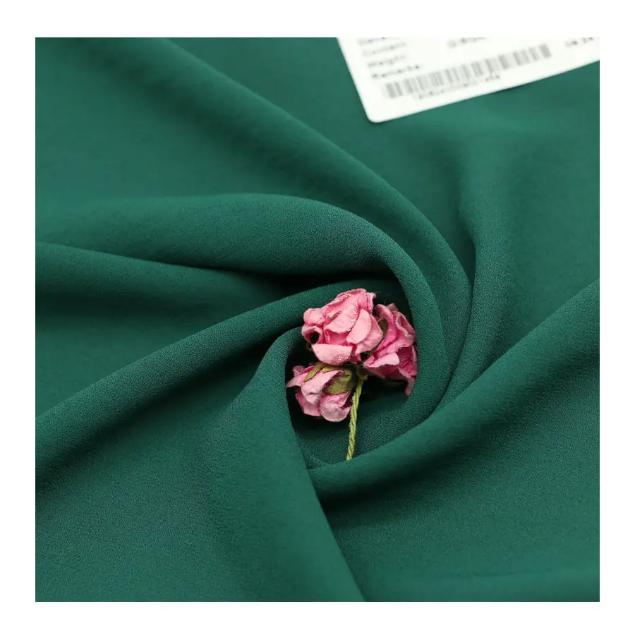 Green Chiffon Woven Recycle Poly Korean Moss Crepe Fabric Recycle Polyester Fabric for shirt