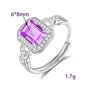 Venta al por Mayor de Fábrica: Anillos Ajustables de Plata 925 con Rodio y Piedras de Cristal Natural de 6*8mm, Estilo Coreano, Gema Colorida, Joyería de Boda - Product Image 6