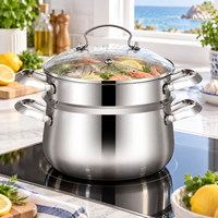 Ensemble de casseroles multifonctionnelles avec couvercle en verre, 20/22/24 cm, en acier inoxydable 3 plis, pour cuisson à la vapeur et mijotage sur induction