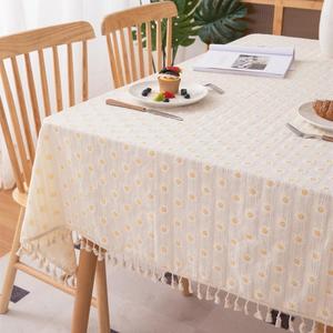 Mantel de Algodón Lavable con Jacquard Floral Personalizado al por Mayor, Cubierta Rectangular Fresca Estilo Pastoral para Mesa de Comedor o Café - Product Image 3
