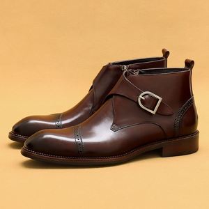 Bottines en cuir de vachette pour homme, fermeture éclair, style britannique, luxe léger, bottes en cuir véritable - Product Image 1