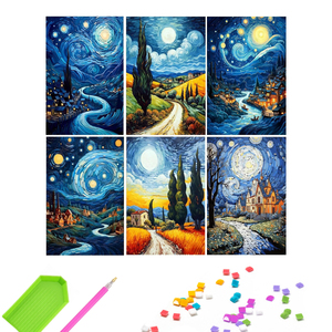 Kit de <span class=keywords><strong>Pintura</strong></span> de Diamantes DIY al por Mayor, 6 Piezas, para Adultos, 5D, Taladro Completo, Arte de Diamantes con Diseño de Ciprés de Van Gogh Post-Impresionista - Product Image 1