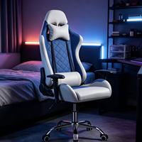 Chaise de jeu ergonomique moderne de style racing, dossier haut, réglable en hauteur, avec support lombaire et appui-tête