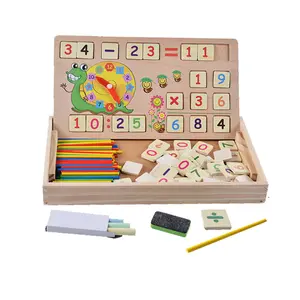 2021 Children's dinosaur multi functional learning teaching AIDS early education math operations kids wooden learning toy set