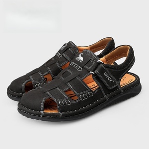 Sandales gladiateur décontractées pour hommes en cuir véritable, respirantes, à enfiler, à bout rond, pour toutes les saisons - Product Image 1