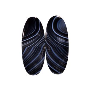 Par de Gemas Ovaladas de Ágata Negra Natural con Banda, 20.5+ Quilates, Pulimentadas para Joyería - Product Image 1