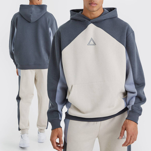 Ensemble de survêtement décontracté KingSen 100 % coton, coupe ample, blocs de couleur, manches raglan, sweat-shirt patchwork et pantalon de jogging avec logo personnalisé - Product Image 1