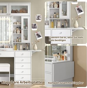 Table de maquillage moderne SENYU avec miroir éclairé et tiroirs de rangement, bureau de coiffeuse blanc pour chambre à coucher avec tabouret - Product Image 6