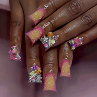 Ongles en acrylique en gros, rose pur, haute qualité, semi-artisanaux, 3D, bec de canard, Hello Kitty, diamant, faux ongles à presser personnalisés