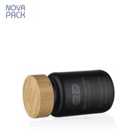 Flacon en verre noir mat de 100 ml avec couvercle en bambou, flacon à pilules, conteneur pour compléments alimentaires, emballage pour vitamines de repousse des cheveux