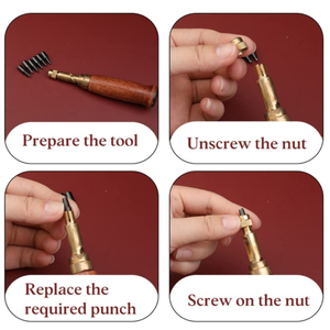 Manual Wood Handle Hole <span class=keywords><strong>Punch</strong></span> Tool Ajustável <span class=keywords><strong>Screw</strong></span> <span class=keywords><strong>Punch</strong></span> Leather Belt Punching Tool Set Com 6 Dicas - Product Image 4