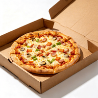 Boîte à pizza en carton ondulé brun biodégradable avec logo personnalisé, pelliculage mat et gaufrage pour emballage de plats à emporter rapides