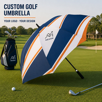 Parapluie de golf à rayures diagonales bleu marine et orange, logo personnalisé, coffret cadeau haut de gamme, promotion de marque d'entreprise, cadeau de golf